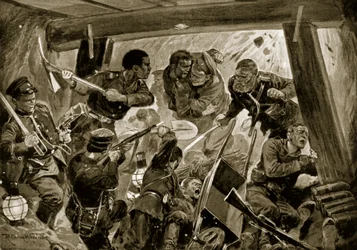 La guerre russo-japonaise : un corps-à-corps dans les ouvrages en terre de Port-Arthur, illustration tirée de «L